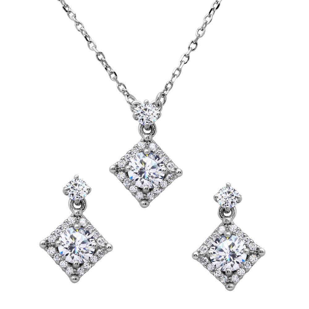 Silver 925 Diamond Shape Halo CZ Set - BGS00506 | Silver Palace Inc.