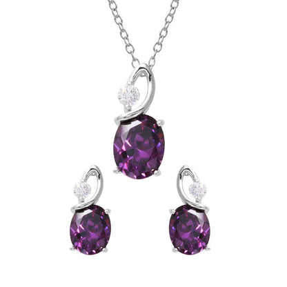 Silver 925 Rhodium Plated Twisted Oval Birthstone Set - BGS00510