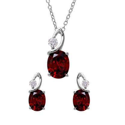 Silver 925 Rhodium Plated Twisted Oval Birthstone Set - BGS00510