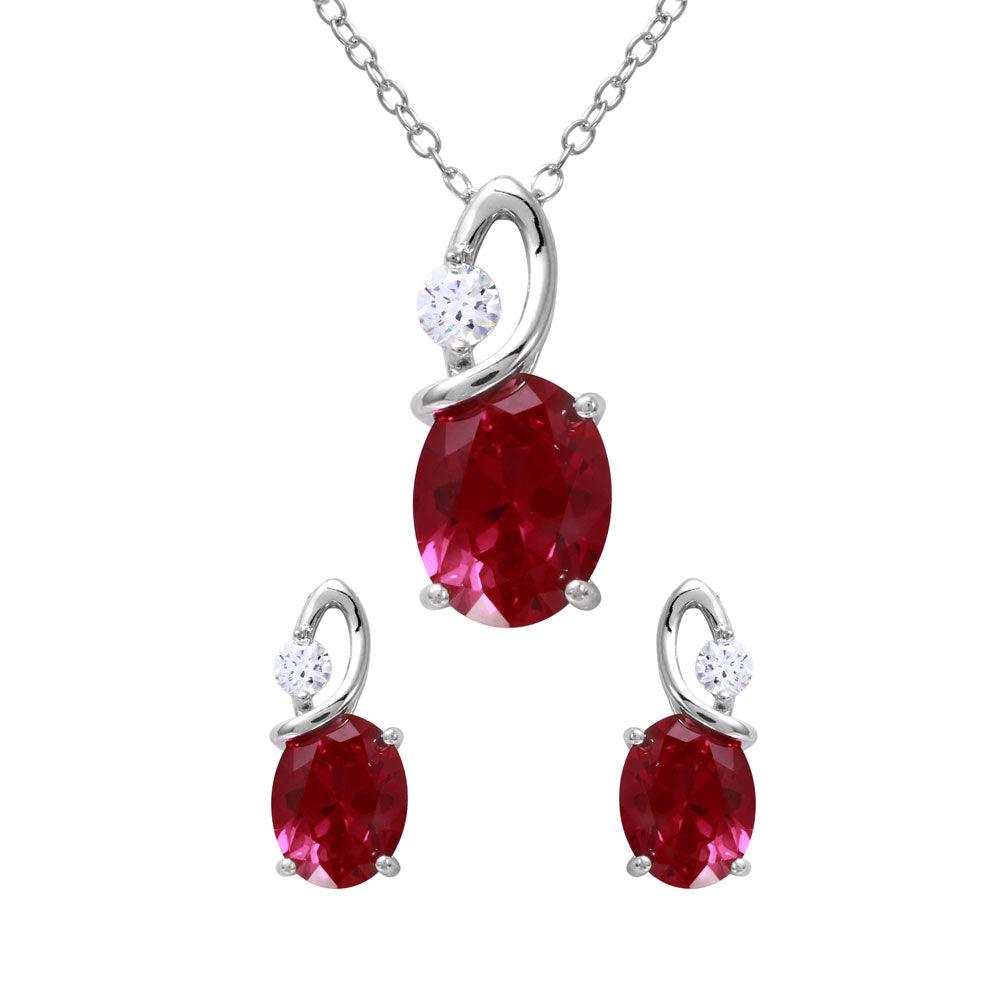 Silver 925 Rhodium Plated Twisted Oval Birthstone Set - BGS00510