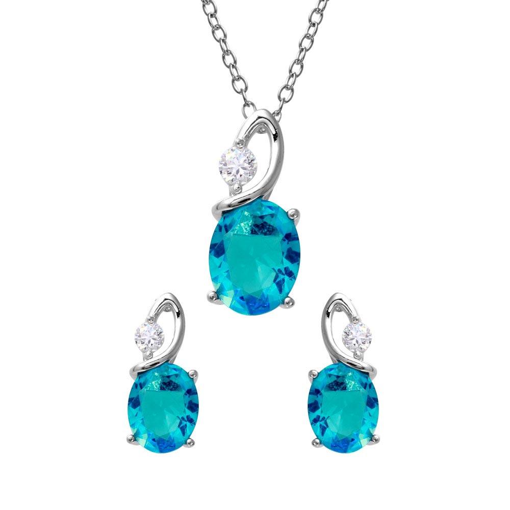 Silver 925 Rhodium Plated Twisted Oval Birthstone Set - BGS00510