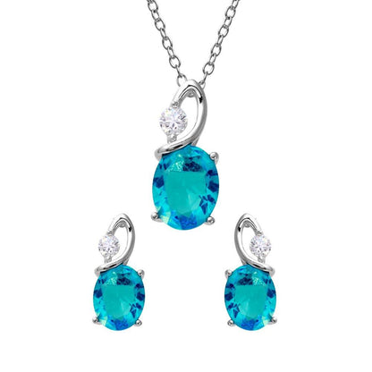 Silver 925 Rhodium Plated Twisted Oval Birthstone Set - BGS00510