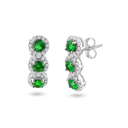 Silver 925 Rhodium Plated 3 Green Stone CZ Stud Earring and Necklace Set - BGS00522GRN