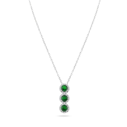 Silver 925 Rhodium Plated 3 Green Stone CZ Stud Earring and Necklace Set - BGS00522GRN