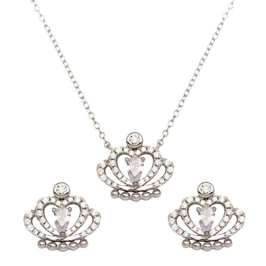 Silver 925 Rhodium Plated Clear CZ Crown Set - BGS00542CLR | Silver Palace Inc.