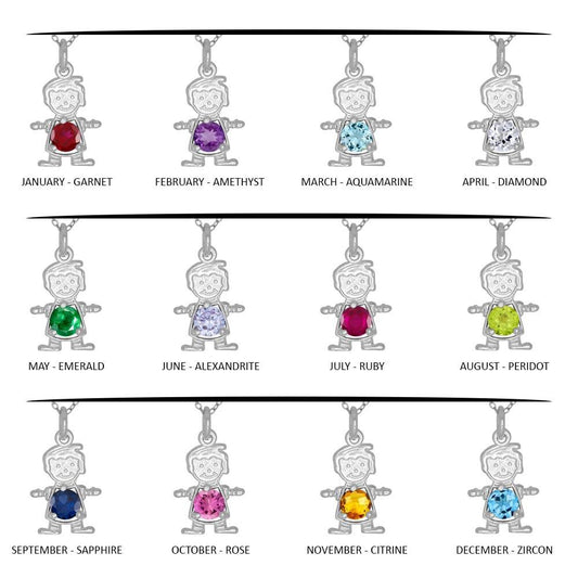 Silver 925 Round CZ Birthstone Boy Flat Charm  - CHARM002 | Silver Palace Inc.