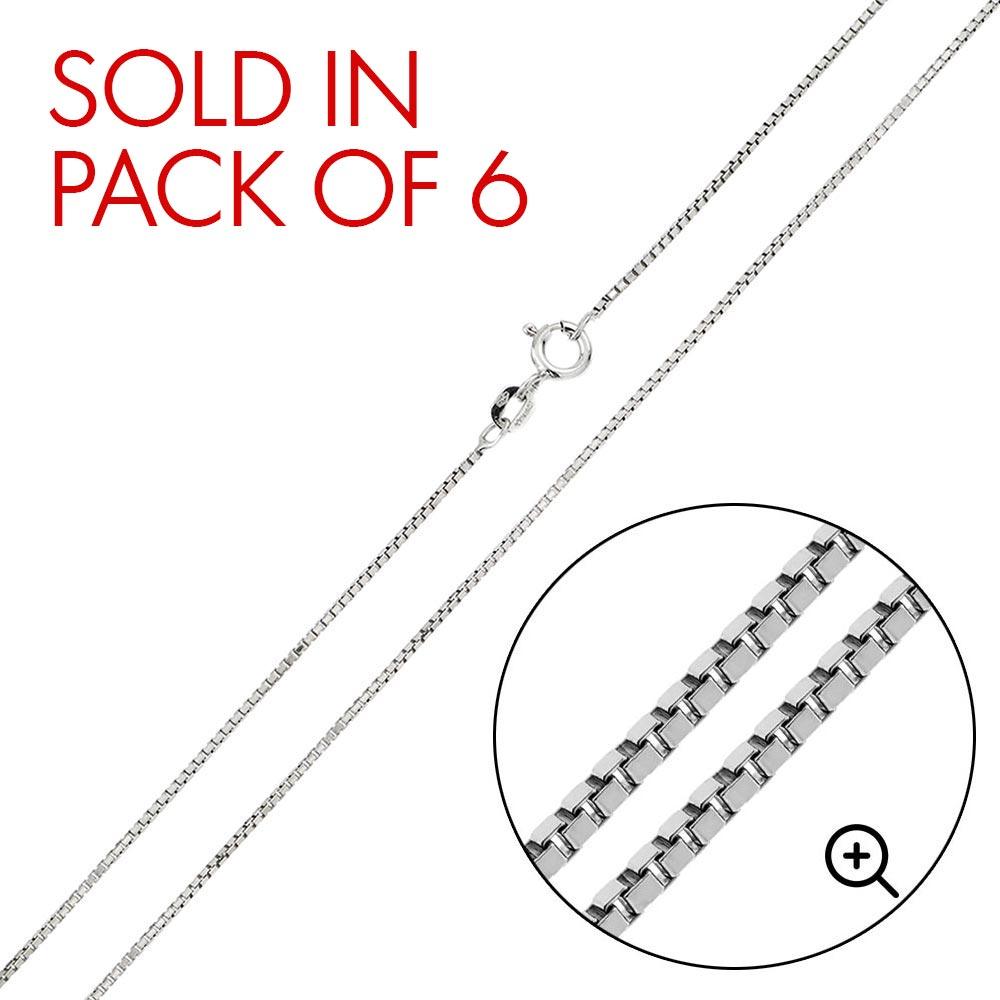 Silver Rhodium Shinny Greek Link Box 015 Chains 0.8mm (Pk of 6) - CH205 RH