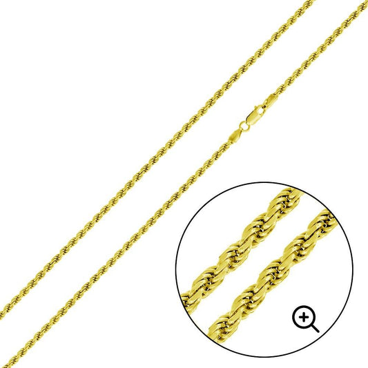 Silver 925 Gold Plated Rope 040 Chain 2mm - CH390 GP | Silver Palace Inc.
