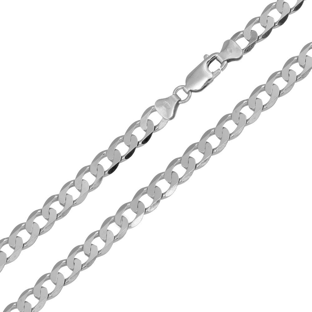 Silver 925 Rhodium Plated Super Flat Curb 180 Chain 7.3mm - CH419 RH | Silver Palace Inc.