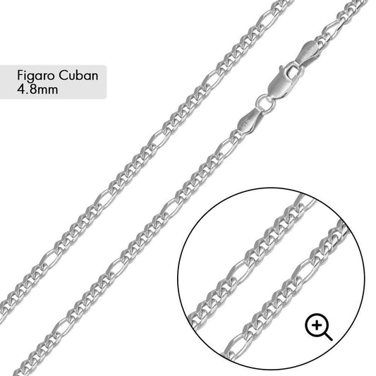 Silver 925 Rhodium Plated Figaro Cuban Chain 4.8mm - CH462 RH | Silver Palace Inc.