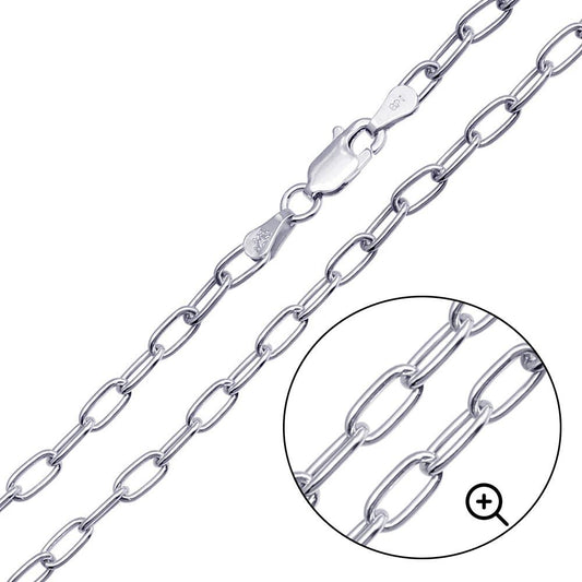 Silver 925 Rhodium Plated Oval Paperclip Link Chain 4mm - CH467 RH | Silver Palace Inc.