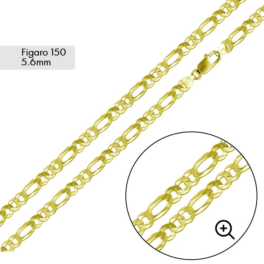 Silver Gold Plated Super Flat Figaro 150 Chain 5.6mm - CH274 GP | Silver Palace Inc.