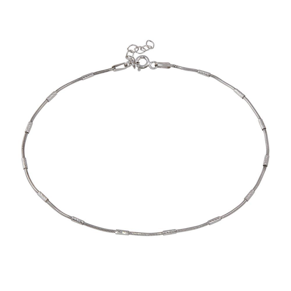 Silver 925 Rhodium Snake Round Tube DC Link Anklet - CHA143RH | Silver Palace Inc.