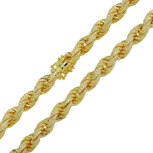Silver 925 Gold Plated CZ Encrusted Rope Chains 11mm - CHCZ101 GP | Silver Palace Inc.