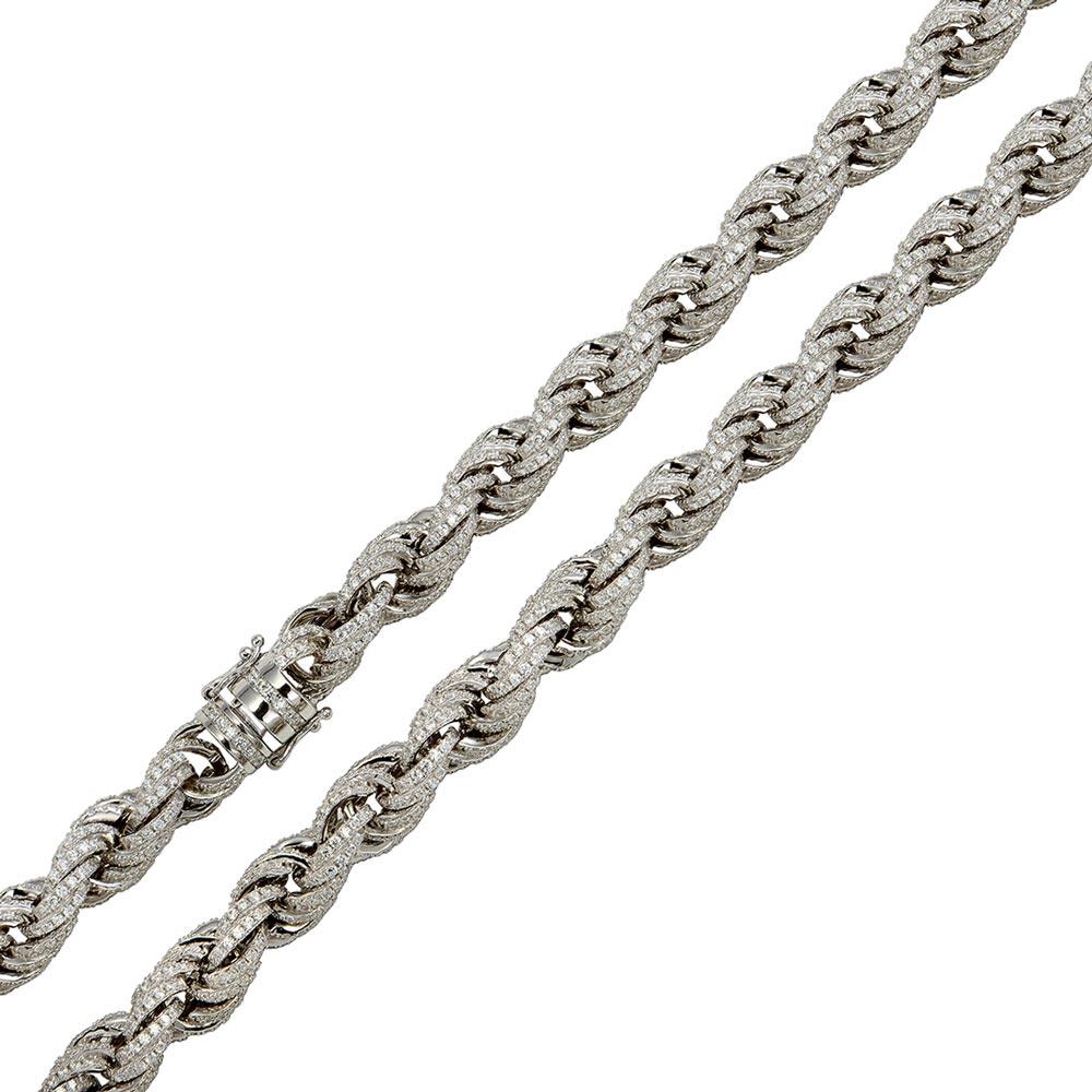 Silver 925 Rhodium Plated CZ Encrusted Rope Bracelet 9.7mm - CHCZ100B RH | Silver Palace Inc.