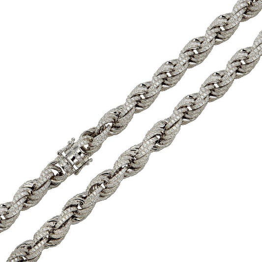Silver 925 Rhodium Plated CZ Encrusted Rope Chains 11mm - CHCZ101 RH | Silver Palace Inc.