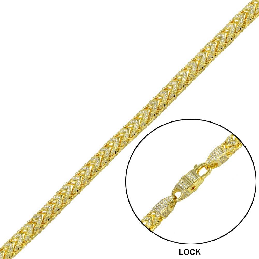 Silver 925 Gold Plated CZ Encrusted Franco Bracelet 5mm - CHCZ102B GP | Silver Palace Inc.