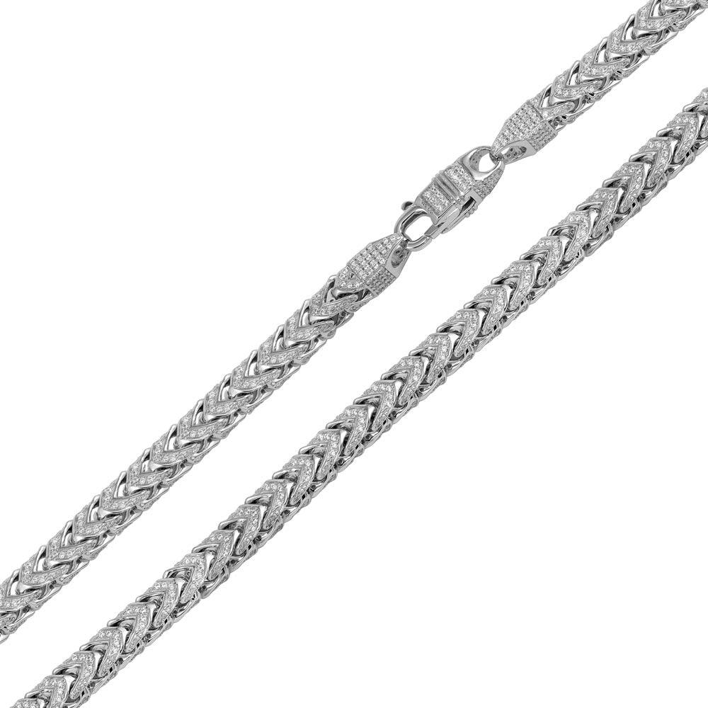 Silver 925 Rhodium Plated CZ Encrusted Franco Chains 5mm - CHCZ102 RH | Silver Palace Inc.