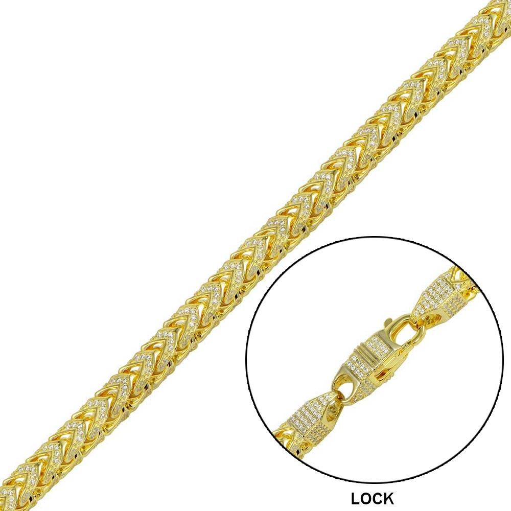 Silver 925 Gold Plated CZ Encrusted Franco Bracelet 7mm - CHCZ103B GP | Silver Palace Inc.