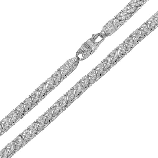 Silver 925 Rhodium Plated CZ Encrusted Franco Chains 7mm - CHCZ103 RH | Silver Palace Inc.