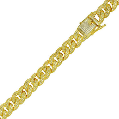 Silver 925 Gold Plated CZ Encrusted Curb Bracelet 11.7mm - CHCZ104B GP | Silver Palace Inc.