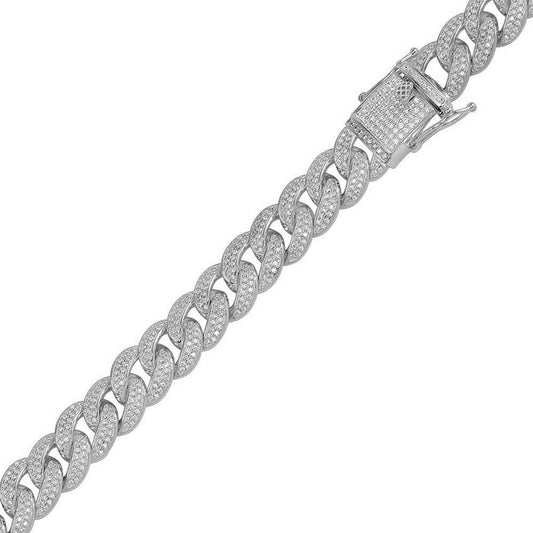 Silver 925 Rhodium Plated CZ Encrusted Curb Bracelet 11.7mm - CHCZ104B RH | Silver Palace Inc.