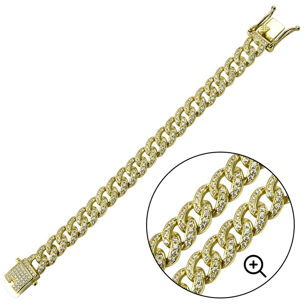 Silver 925 Gold Plated CZ Encrusted Curb Bracelet 8.9mm - CHCZ105B GP | Silver Palace Inc.