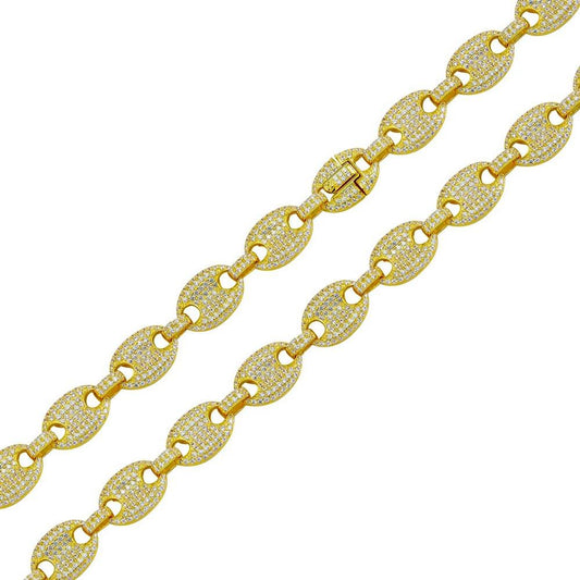 Silver 925 Gold Plated CZ Encrusted Oval Link Chains 11.8mm - CHCZ106 GP | Silver Palace Inc.