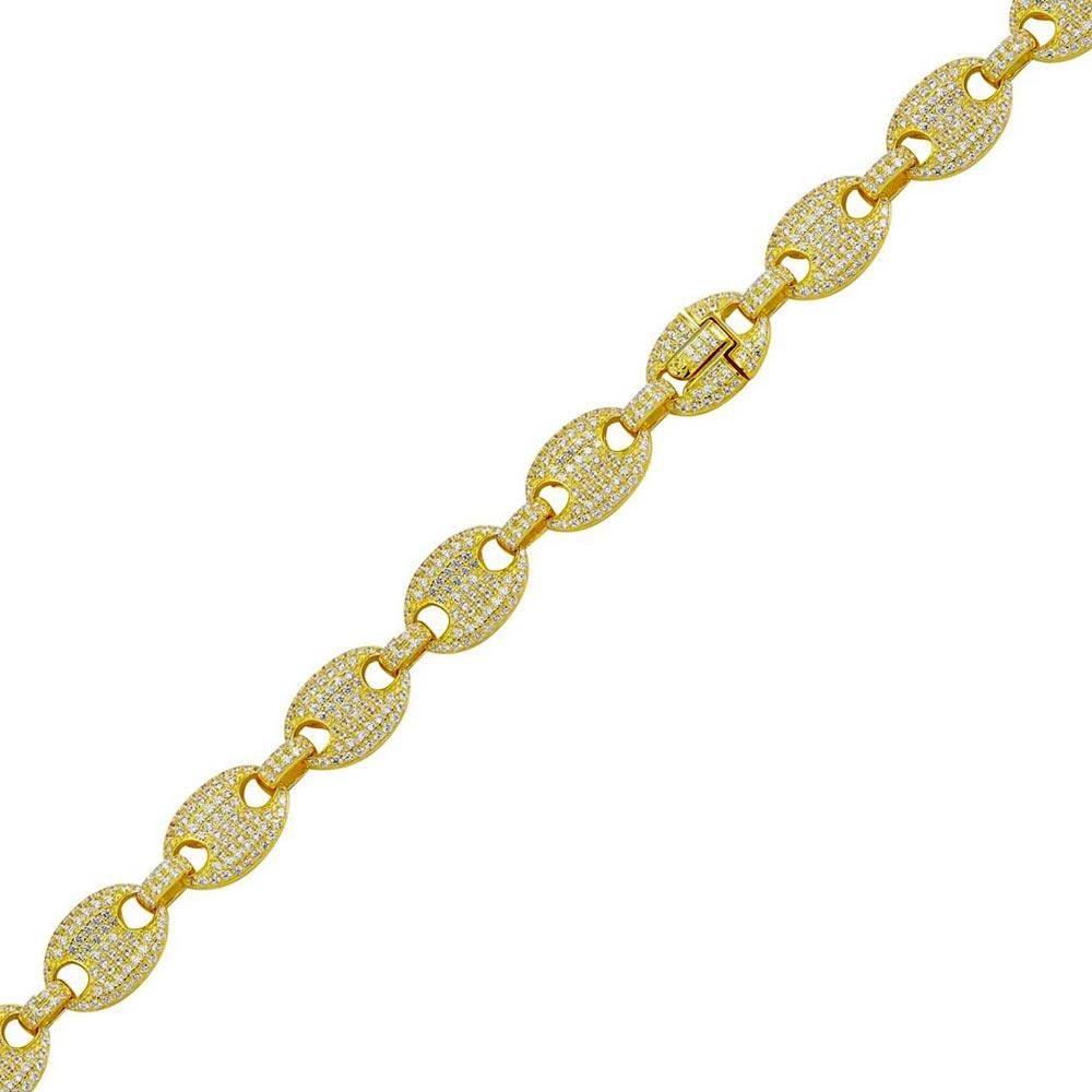 Silver 925 Gold Plated CZ Encrusted Oval Link Bracelet 11.8mm - CHCZ106B GP | Silver Palace Inc.