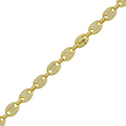 Silver 925 Gold Plated CZ Encrusted Oval Link Bracelet 11.8mm - CHCZ106B GP | Silver Palace Inc.