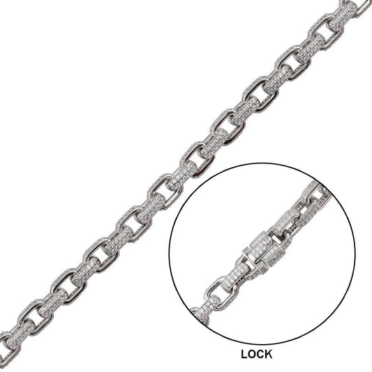 Silver 925 Rhodium Plated CZ Encrusted Micro Pave Link Bracelet 8.9mm - CHCZ107B RH | Silver Palace Inc.