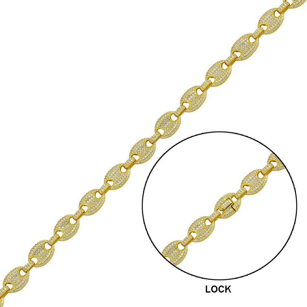 Silver 925 Gold Plated CZ Encrusted Oval Link Bracelet 8mm - CHCZ113B GP | Silver Palace Inc.