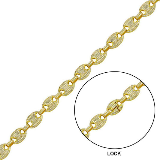 Silver 925 Gold Plated CZ Encrusted Oval Link Bracelet 10.5mm - CHCZ114B GP | Silver Palace Inc.