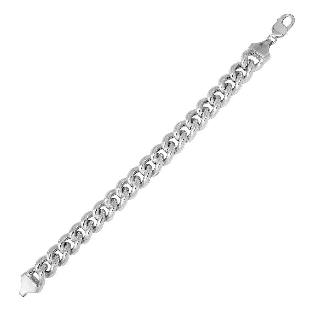 Silver 925 Rhodium Plated Hollow Curb Bracelet 14.5mm - CHHW117B RH | Silver Palace Inc.