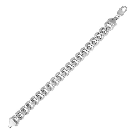 Silver 925 Rhodium Plated Hollow Curb Bracelet 14.5mm - CHHW117B RH | Silver Palace Inc.