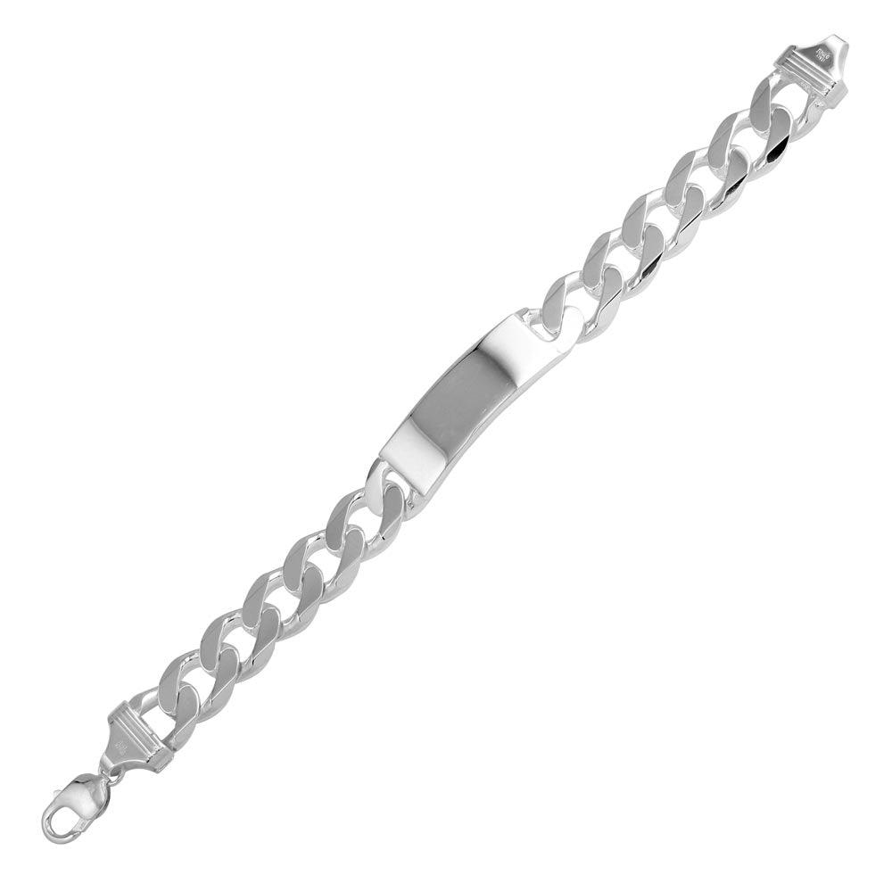 Silver 925 Engravable ID Super Flat Curb 400 Bracelet 14.9mm - ID-CURB400 | Silver Palace Inc.