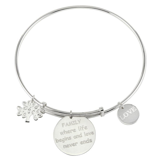 Silver 925 Rhodium Plated Family Charms Adjustable Bangle - DIB00005SF | Silver Palace Inc.