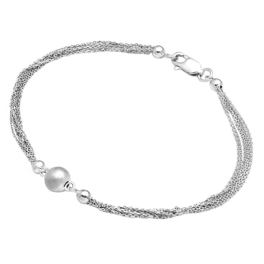 Silver 925 Rhodium Plated Multi Stand Beaded Bracelet - DIB00012RH | Silver Palace Inc.