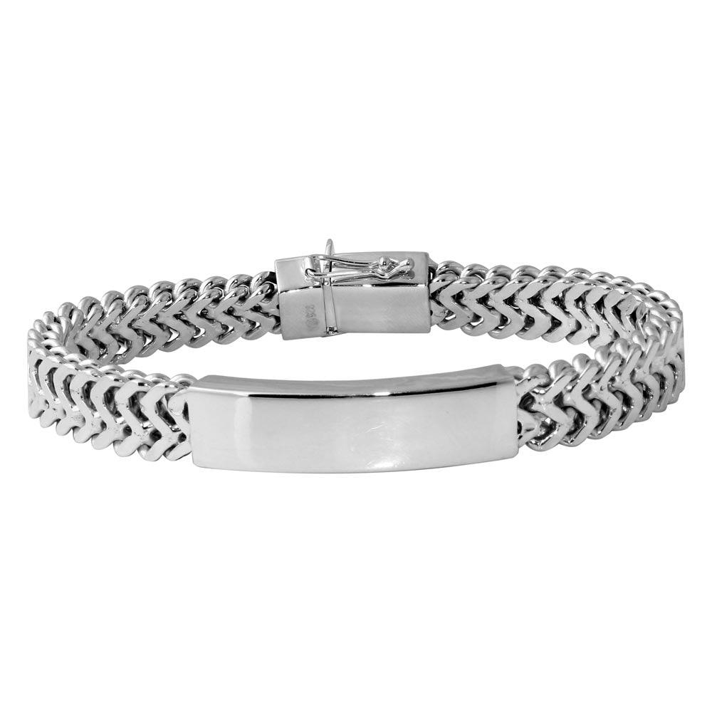 Silver 925 Rhodium Plated Men's Zigzag ID Bracelet - CDIB00020 | Silver Palace Inc.