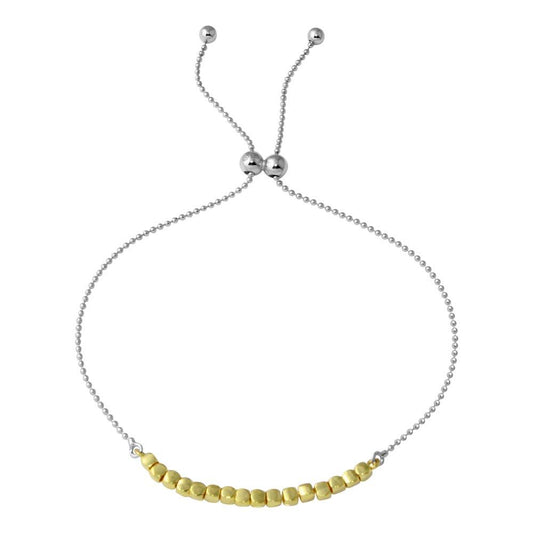 Silver 925 Gold and Rhodium Plated Circe Hoop Lariat Bead Bracelet - DIB00022RH-GP | Silver Palace Inc.