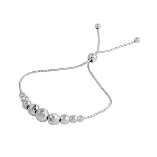 Silver 925 Rhodium Plated DC Beaded Lariat Bracelet - DIB00025RH | Silver Palace Inc.