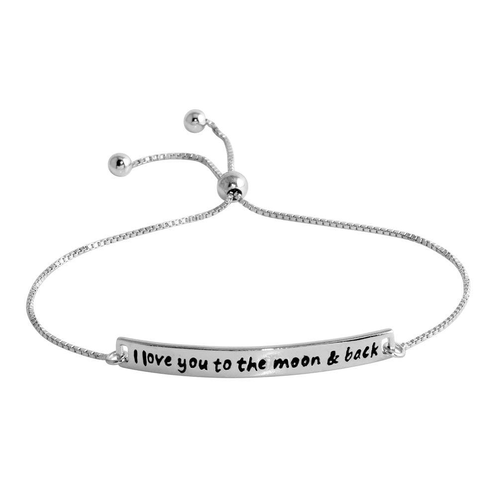 Silver 925 Rhodium Plated Engraved Curved Bar Lariat Bracelet - DIB00033RH | Silver Palace Inc.