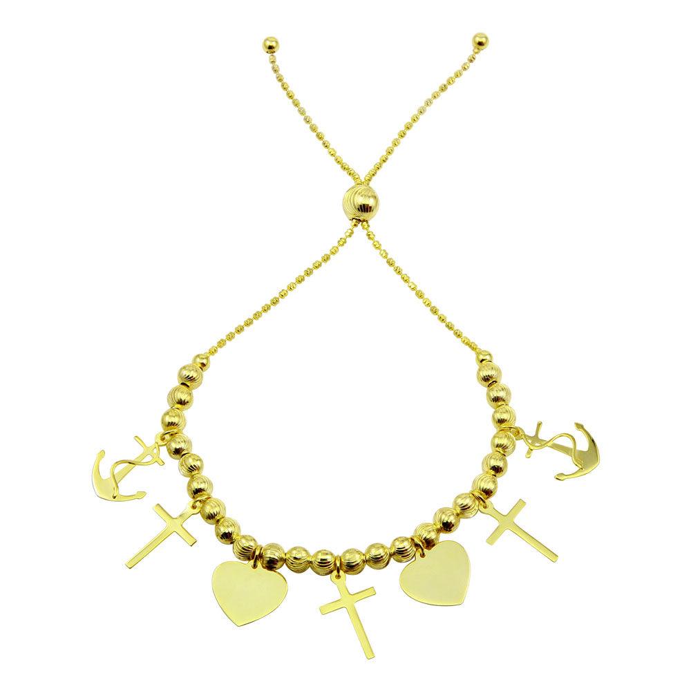 Silver 925 Gold Plated Heart and Cross Charm Bracelet - DIB00040GP | Silver Palace Inc.