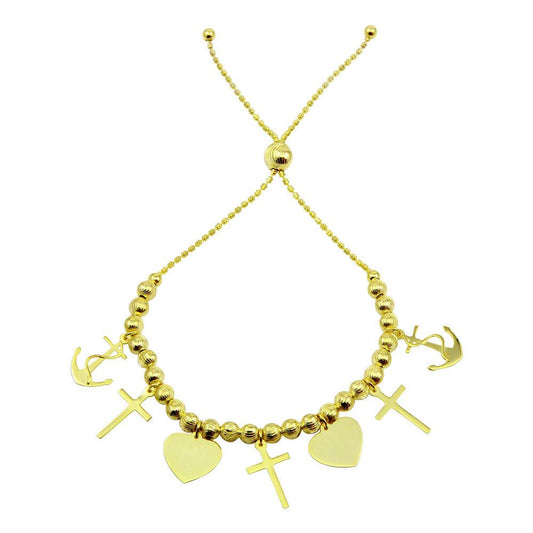 Silver 925 Gold Plated Heart and Cross Charm Bracelet - DIB00040GP | Silver Palace Inc.