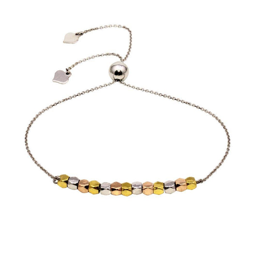 Silver 925 Rhodium Plated Tri-Color Bead Lariat Bracelet - DIB00051TRI | Silver Palace Inc.