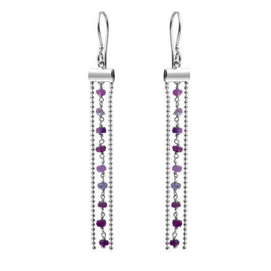 Silver 925 Rhodium Plated Dangling Tassel Earrings with Dark Red Beads - DIE00005RH-GR | Silver Palace Inc.