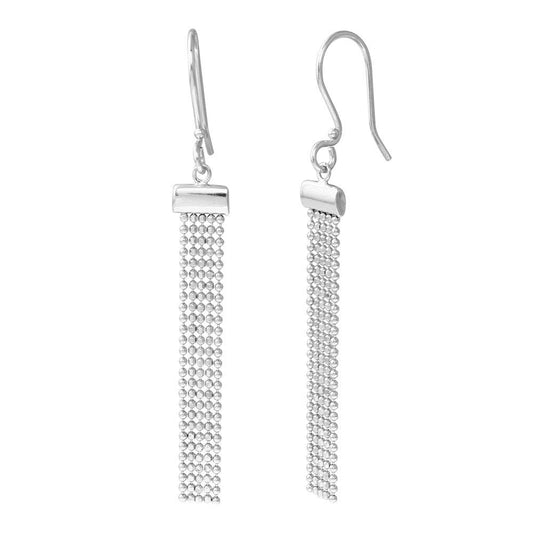 Silver 925 Rhodium Plated DC Bead Chain Tassel Earrings - DIE00010RH | Silver Palace Inc.