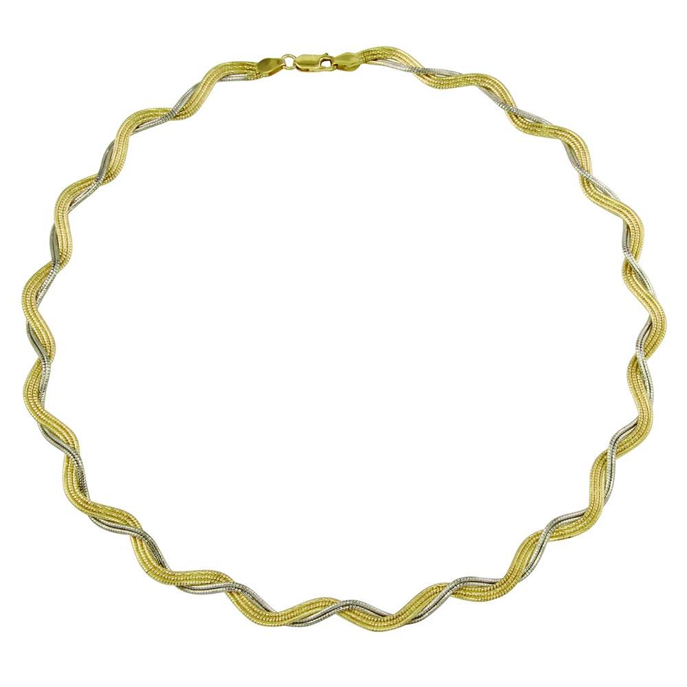 Silver 925 2 Toned Gold Plated Braided Omega Round Necklace - DIN00007GP-RH | Silver Palace Inc.