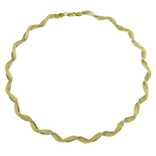 Silver 925 2 Toned Gold Plated Braided Omega Round Necklace - DIN00007GP-RH | Silver Palace Inc.