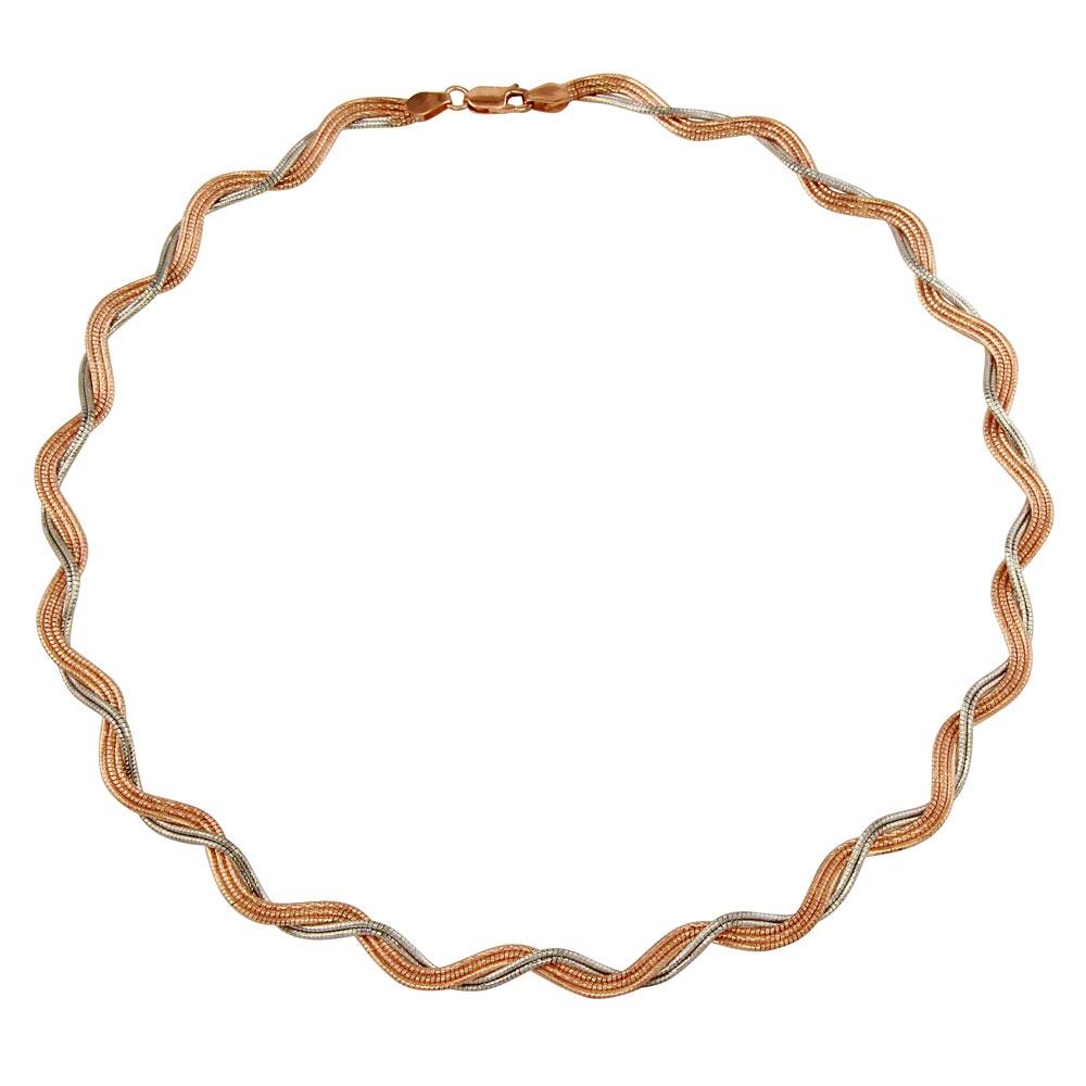 Silver 925 2 Toned Rose Gold Plated Braided Omega Round Necklace - DIN00007RGP-RH | Silver Palace Inc.